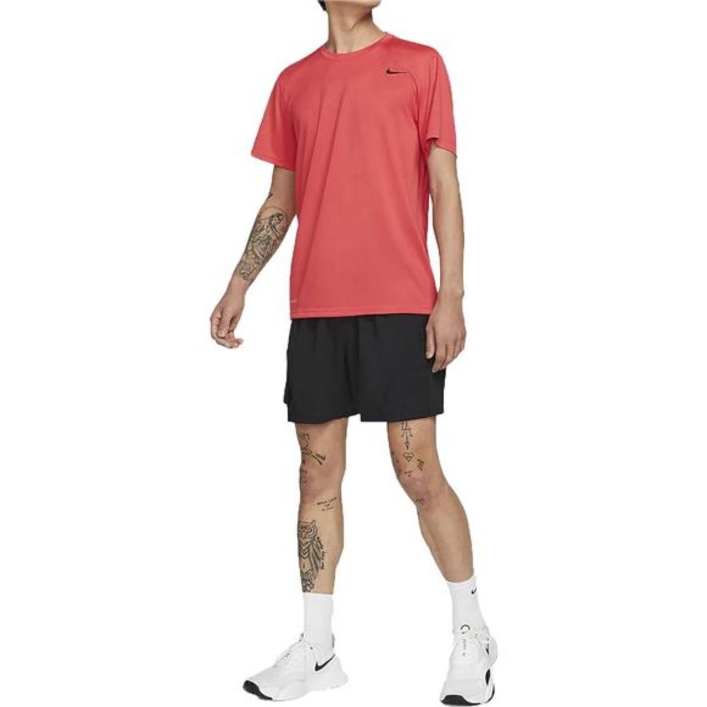Nike Short Sleeve Tee Red T Shirt for Fitness/Gym/Running Heather/Black XL